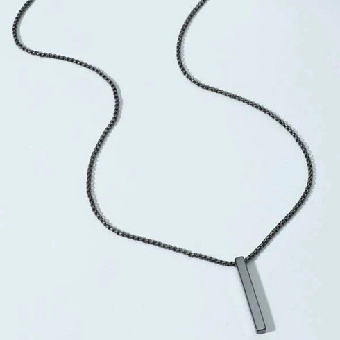 Black Vertical Bar Stainless Steel Pendant Chain Necklace